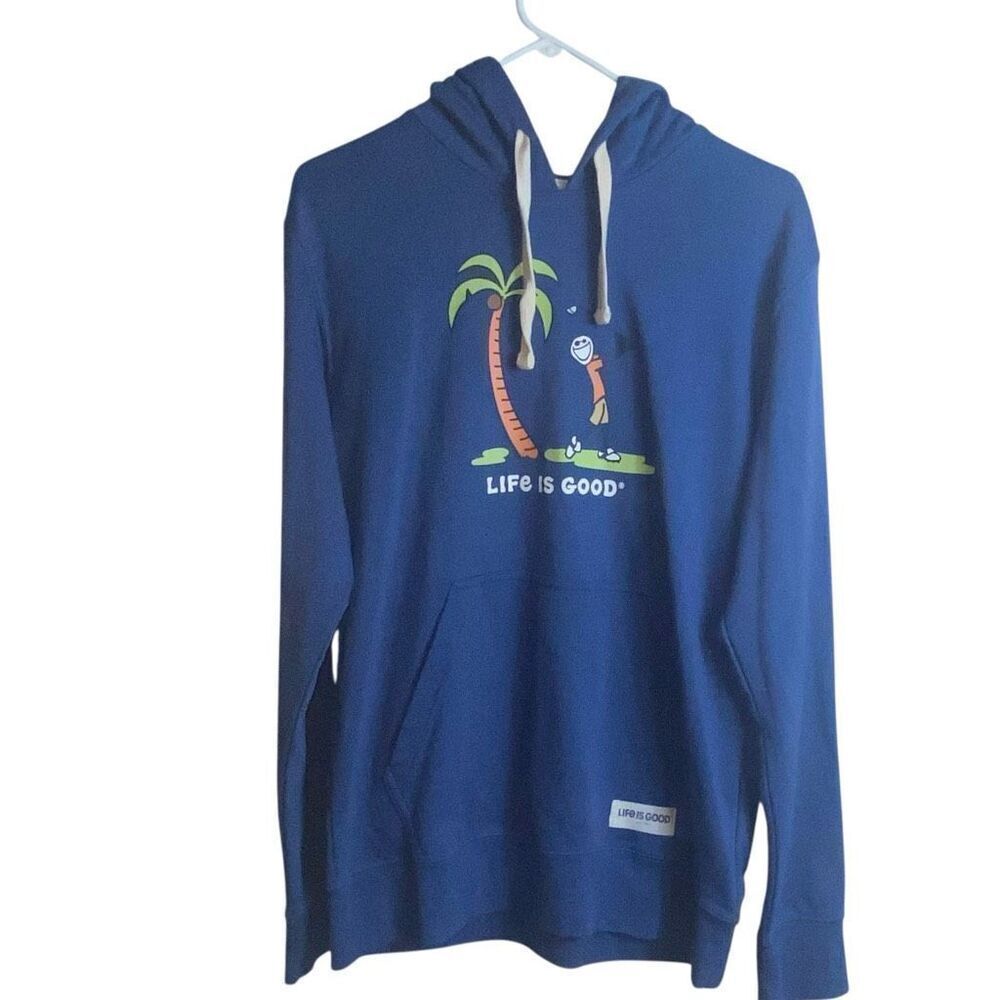 LIFE IS GOOD Blue Jake Golfing Hoodie Sweatshirt Men’s Sz Medium